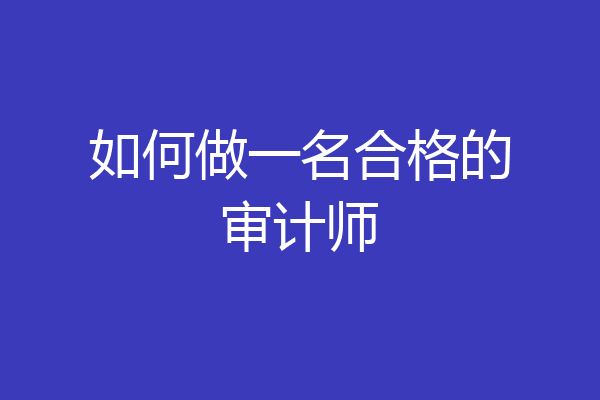 如何做一名合格的审计师