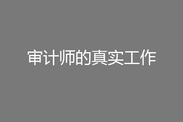 审计师的真实工作