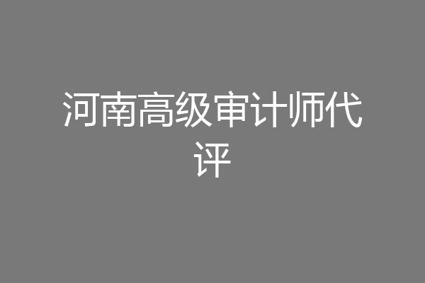 河南高级审计师代评
