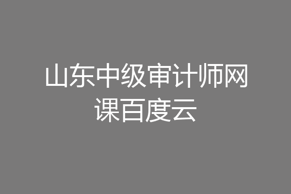 山东中级审计师网课百度云