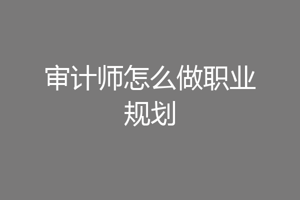 审计师怎么做职业规划