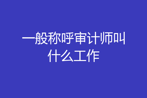 一般称呼审计师叫什么工作
