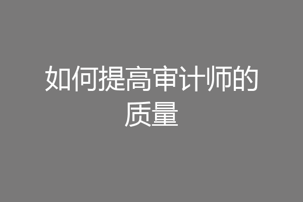 如何提高审计师的质量