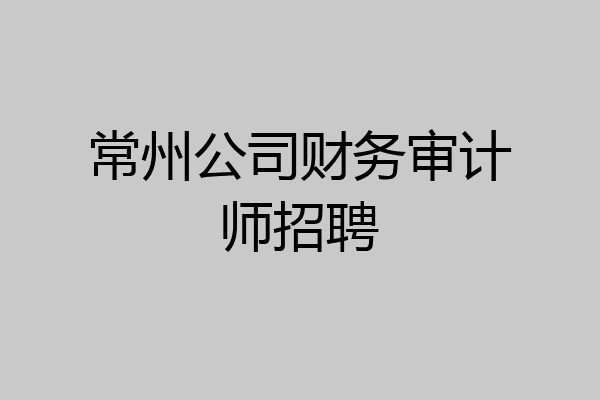 常州公司财务审计师招聘