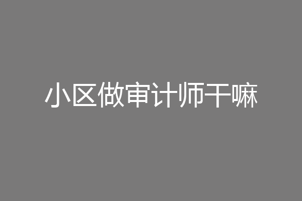 小区做审计师干嘛