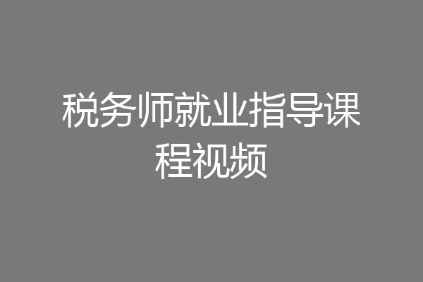 税务师就业指导课程视频