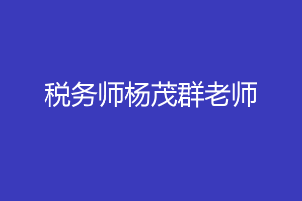 税务师杨茂群老师