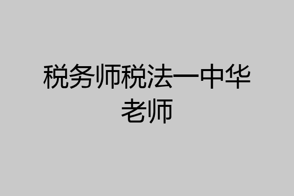 税务师税法一中华老师