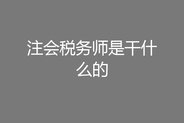 注会税务师是干什么的