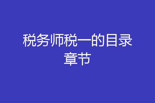 税务师税一的目录章节