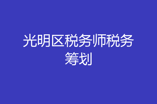 光明区税务师税务筹划