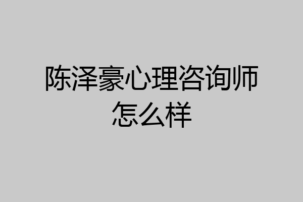 陈泽豪心理咨询师怎么样