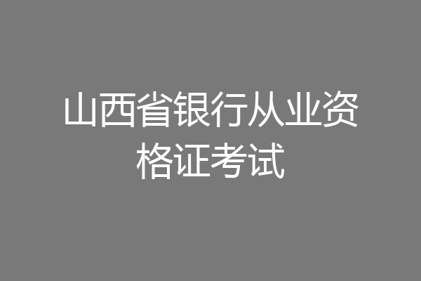 山西省银行从业资格证考试