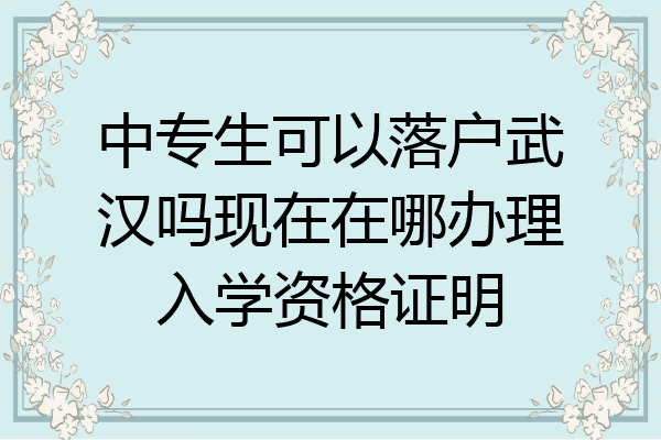 中专生可以落户武汉吗现在在哪办理入学资格证明