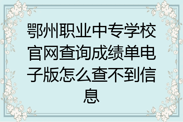 鄂州职业中专学校官网查询成绩单电子版怎么查不到信息
