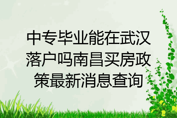 中专毕业能在武汉落户吗南昌买房政策最新消息查询