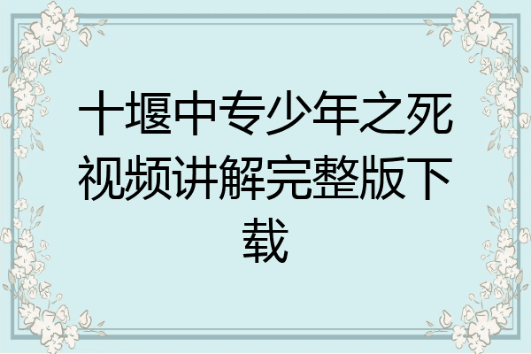 十堰中专少年之死视频讲解完整版下载