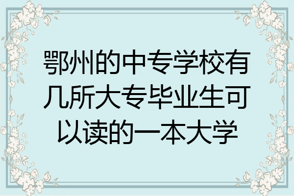 鄂州的中专学校有几所大专毕业生可以读的一本大学