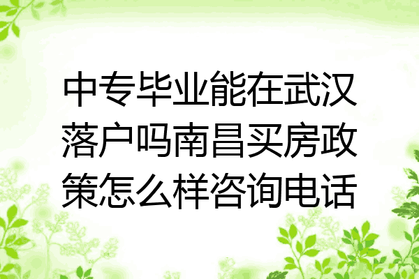 中专毕业能在武汉落户吗南昌买房政策怎么样咨询电话