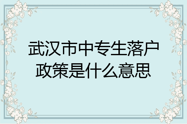 武汉市中专生落户政策是什么意思