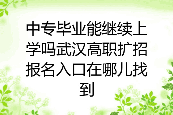 中专毕业能继续上学吗武汉高职扩招报名入口在哪儿找到