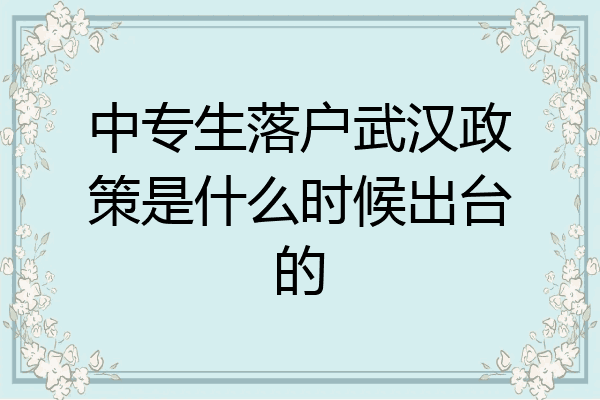 中专生落户武汉政策是什么时候出台的