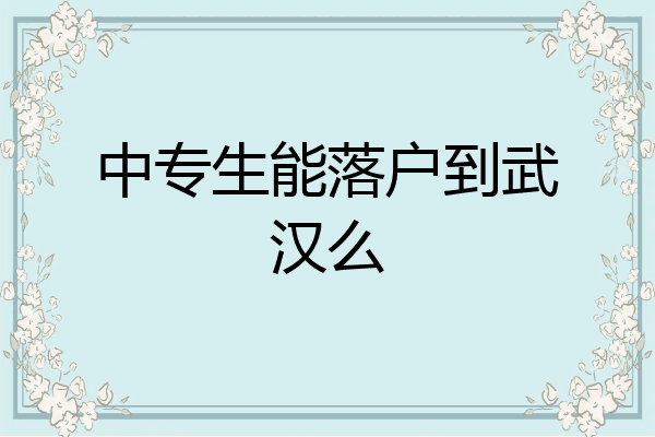中专生能落户到武汉么