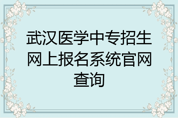 武汉医学中专招生网上报名系统官网查询