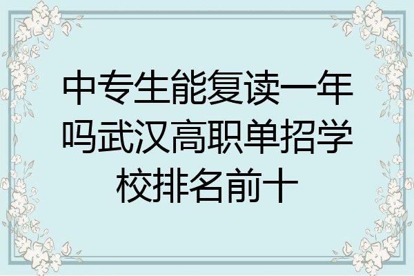 中专生能复读一年吗武汉高职单招学校排名前十
