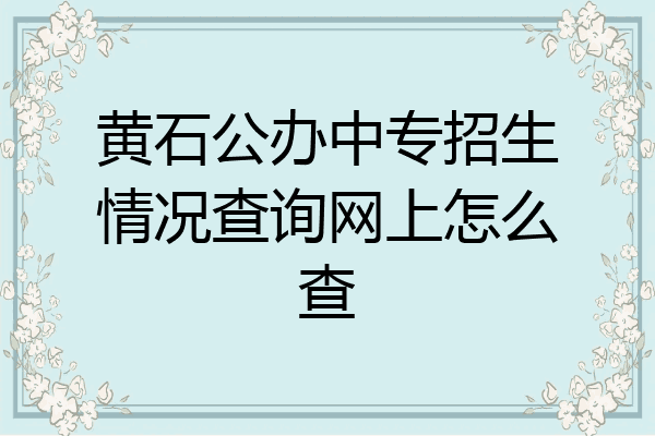 黄石公办中专招生情况查询网上怎么查