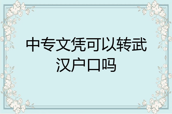 中专文凭可以转武汉户口吗