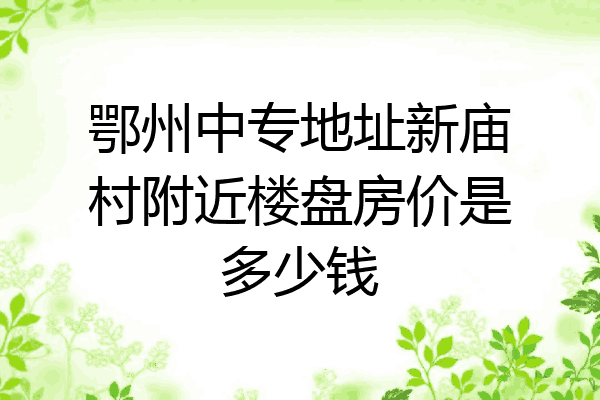 鄂州中专地址新庙村附近楼盘房价是多少钱