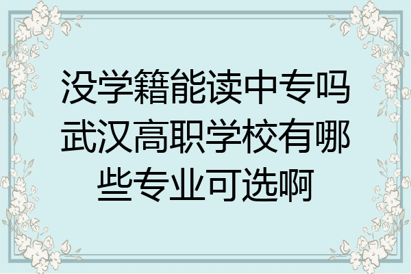 没学籍能读中专吗武汉高职学校有哪些专业可选啊