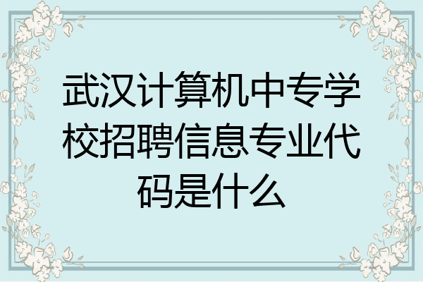 武汉计算机中专学校招聘信息专业代码是什么