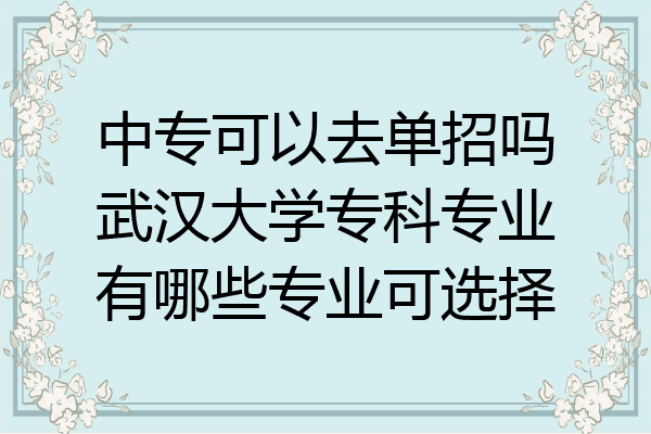 中专可以去单招吗武汉大学专科专业有哪些专业可选择