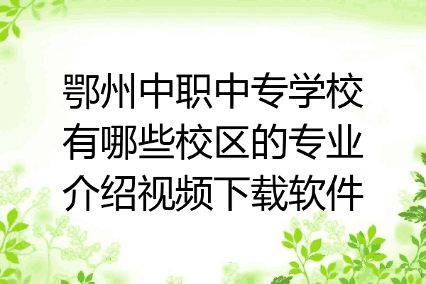 鄂州中职中专学校有哪些校区的专业介绍视频下载软件