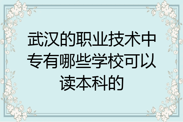 武汉的职业技术中专有哪些学校可以读本科的
