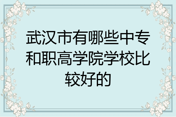 武汉市有哪些中专和职高学院学校比较好的