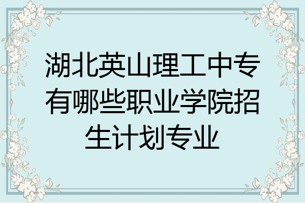 湖北英山理工中专有哪些职业学院招生计划专业