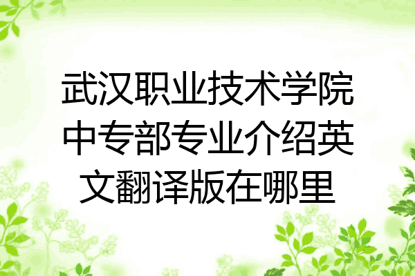 武汉职业技术学院中专部专业介绍英文翻译版在哪里