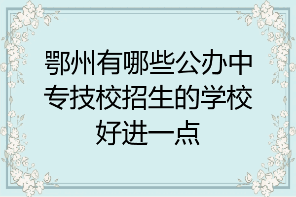 鄂州有哪些公办中专技校招生的学校好进一点