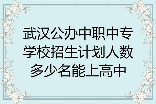 武汉公办中职中专学校招生计划人数多少名能上高中