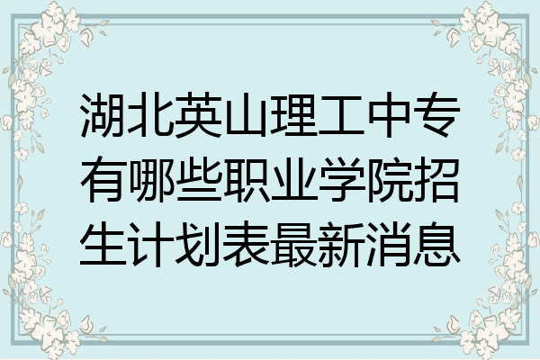 湖北英山理工中专有哪些职业学院招生计划表最新消息