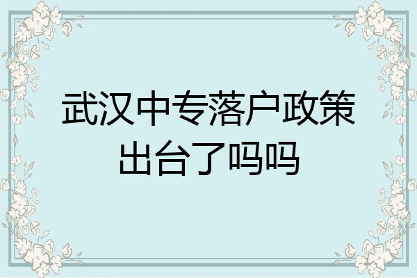武汉中专落户政策出台了吗吗