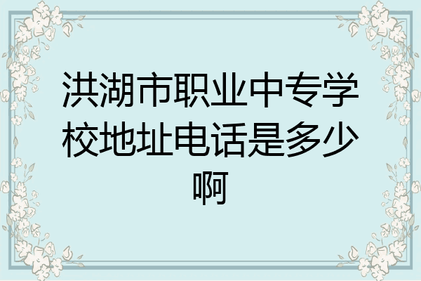 洪湖市职业中专学校地址电话是多少啊