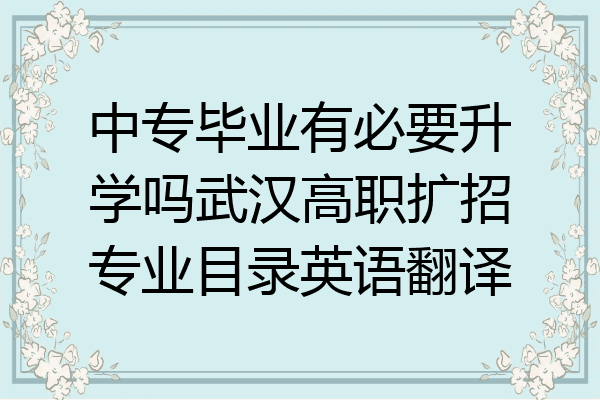 中专毕业有必要升学吗武汉高职扩招专业目录英语翻译