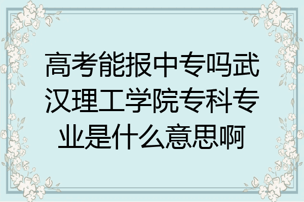 高考能报中专吗武汉理工学院专科专业是什么意思啊