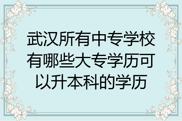 武汉所有中专学校有哪些大专学历可以升本科的学历