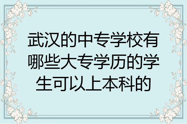 武汉的中专学校有哪些大专学历的学生可以上本科的