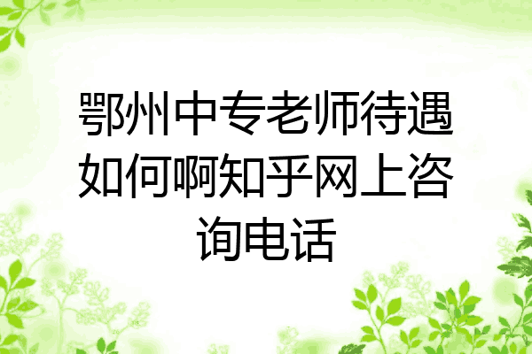 鄂州中专老师待遇如何啊知乎网上咨询电话